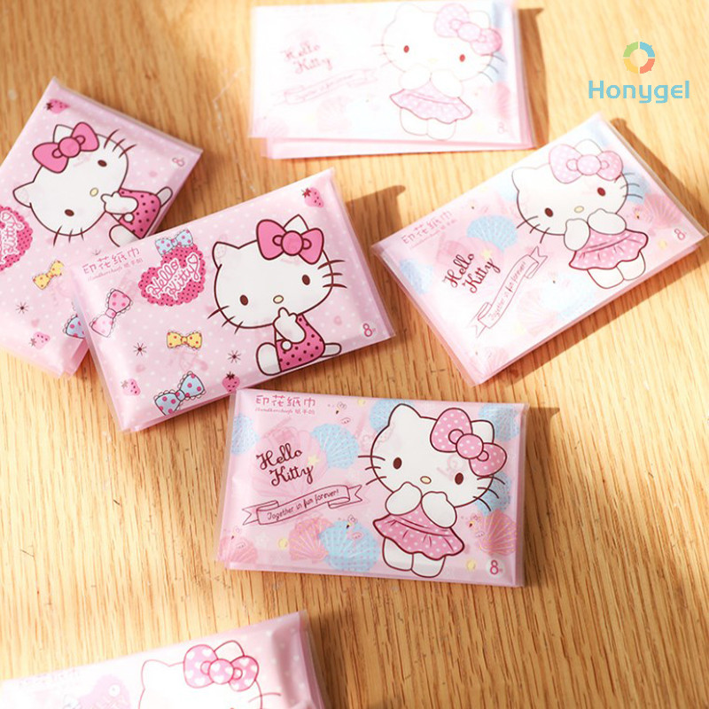 SANRIO {สวัสดี1} 2023 Hello Kitty กระดาษทิชชู น่ารัก ซานริโอ การ์ตูนพิมพ์ผ้าขนหนูกระดาษแบบพกพากระเป๋าสตางค์น่ารักสาวผ้าเช็ดหน้ากระดาษผ้าเช็ดปากใ