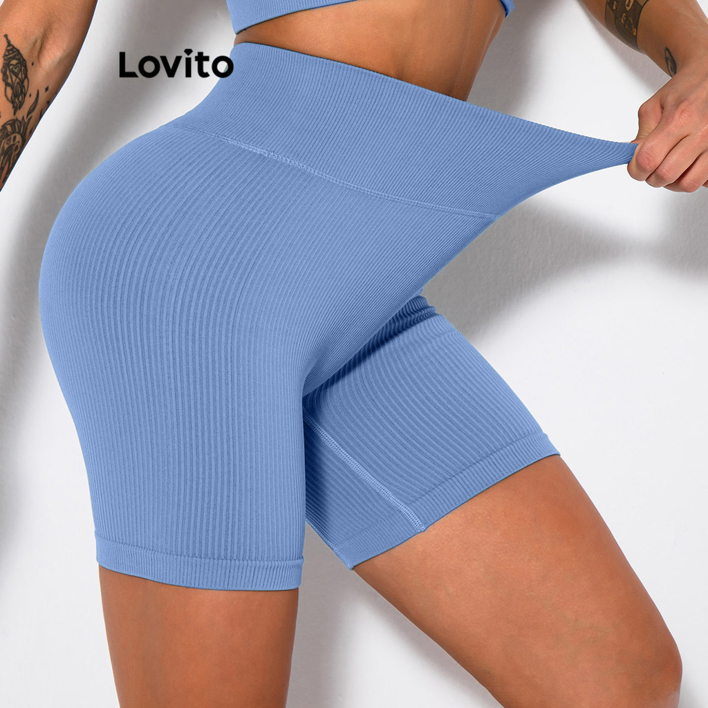 Lovito กางเกงกีฬาขาสั้นผู้หญิง เบสิก สีพื้น สไตล์ลำลอง LNL47226