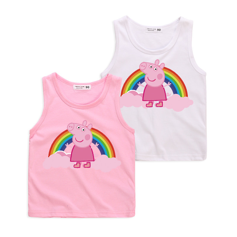 คลังสินค้าพร้อมเด็ก Peppa Pig การ์ตูนเด็กวัยหัดเดิน Sando Tank Top ผ้าฝ้าย 100% Unisex เด็กชายและเด็กหญิงเสื้อแขนกุด TTAA004