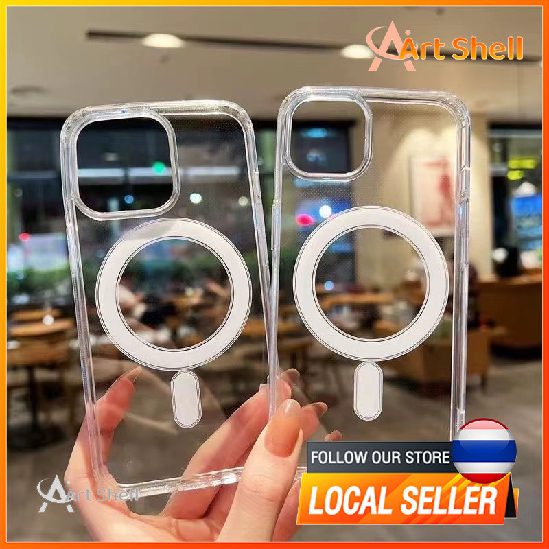 แม่เหล็ก เคสใสกันกระแทก เคสสําหรับไอโฟน11 เคสชาร์ได้ สำหรับ IPhone 13 15 7Plus 14 12 11 Pro MAX 8 6 7 6S Plus