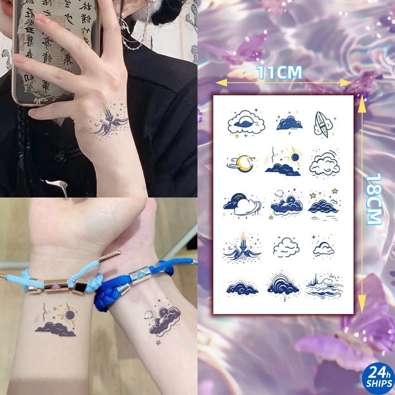 สีดําเข้มเมฆรูปแบบสักน่ารักสาวมือกลับสักสติกเกอร์รอยสักกันน้ํายาวนาน7วันชั่วคราวสักปลอม11 * 18ซม