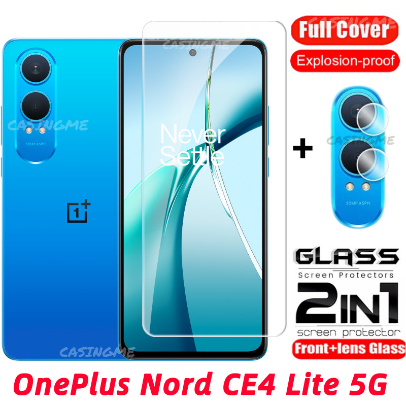 Oneplus Nord CE4 Lite 5G 2024 ฟิล์ม 2 ใน 1 ป้องกันหน้าจอคลุมทั้งหมดกระจกนิรภัยสําหรับ OnePlus Nord C