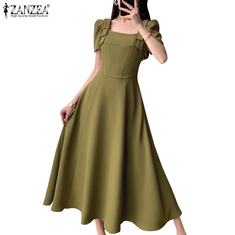 Zanzea ชุดเดรสทรงเอปาร์ตี้แขนสั้นสไตล์เกาหลีสําหรับผู้หญิง
