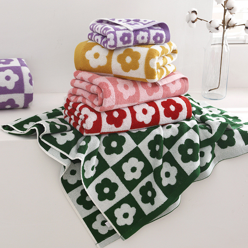 Retro ลายสก๊อตดอกไม้ Face Bath Towel สําหรับผู้ใหญ่คู่ผ้าฝ้ายดูดซับนุ่ม Simple Ins สไตล์