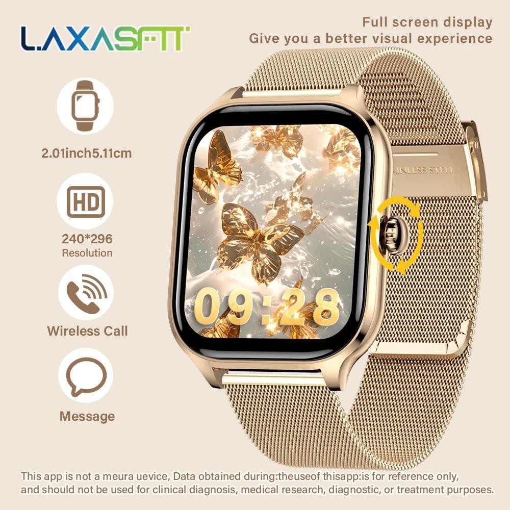 Laxasfit H9 Max 2.01 นิ้วสมาร์ทวอท์ชผู้ชายผู้หญิงของขวัญหน้าจอสัมผัสเต็มรูปแบบกีฬาฟิตเนสนาฬิกา BT Ca