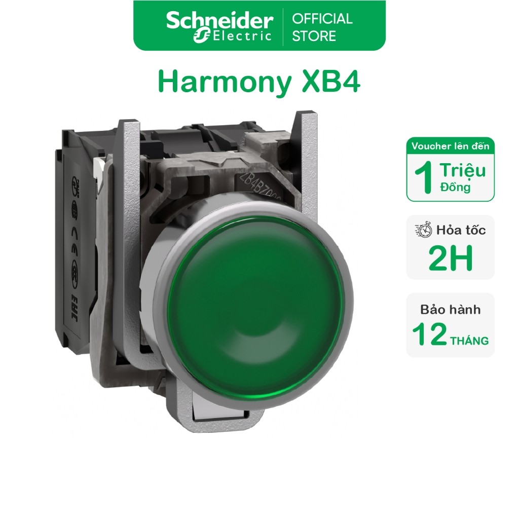 ปุ่มกดแบบปล่อยโลหะพร้อมไฟ LED 22 มม. 1NO + 1NC, 24V AC DC XB4BW33B5 Schneider - Tai Oanh