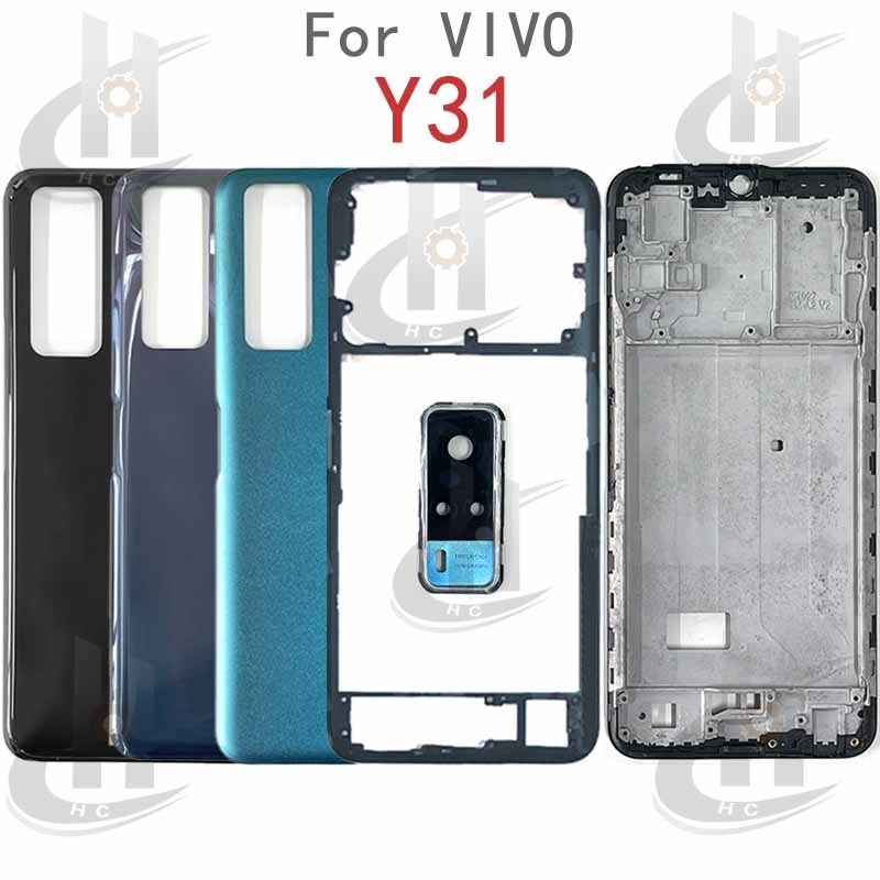 สําหรับ VIVO Y31 Y51 2020 Y51A แบตเตอรี่ฝาหลังกรอบกลาง + ปุ่ม + กรอบด้านหน้า LCD + เลนส์กล้อง
