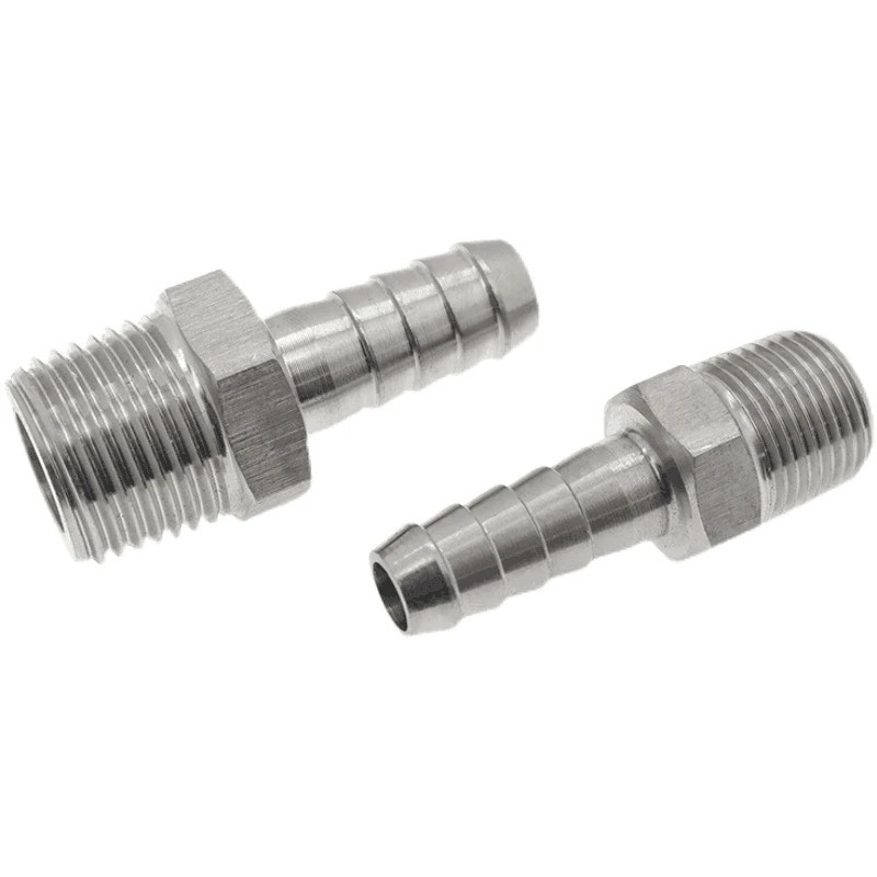 ข้อต่อท่อสแตนเลส 304 แบบมีหนาม BSP/NPT เกลียวตัวผู้ - 4 มม. ถึง 16 มม., 1/8" ถึง 1/2"