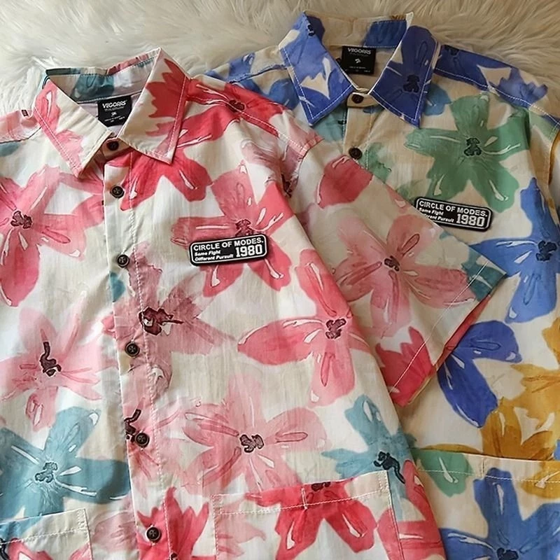 Couture เสื้อคู่รักลายดอกวินเทจ แขนสั้น ทรง Oversize thumbnail 6