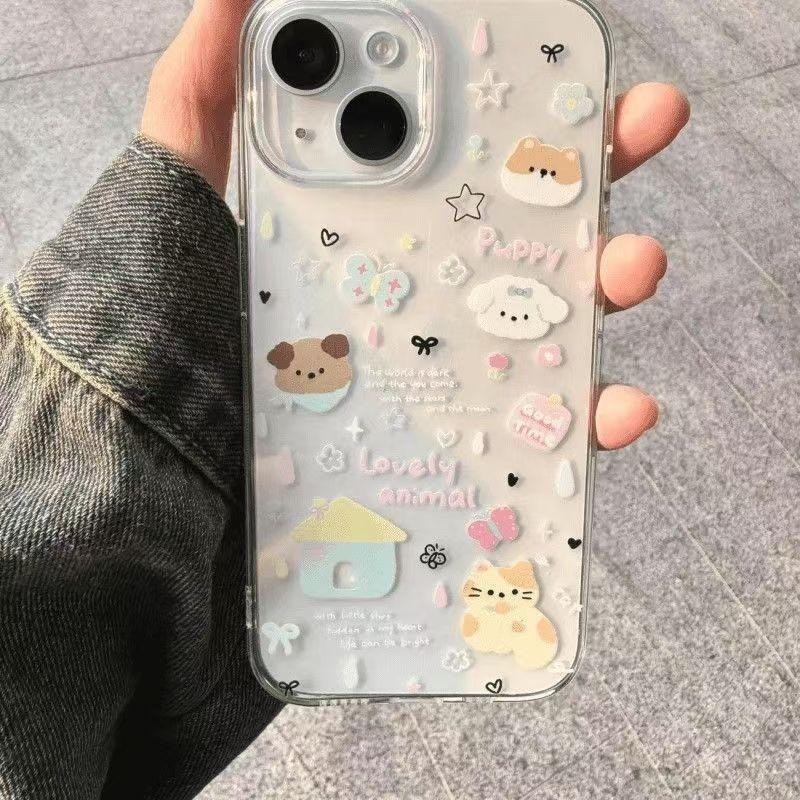 TheOne🔥IPhone 14 11 13 15 12 Pro Max XR X XS Max 7 8 Plus การ์ตูนหมาผีเสื้อน่ารัก คู่ คำนับความสนุก คนรัก ความหรูหราเคส