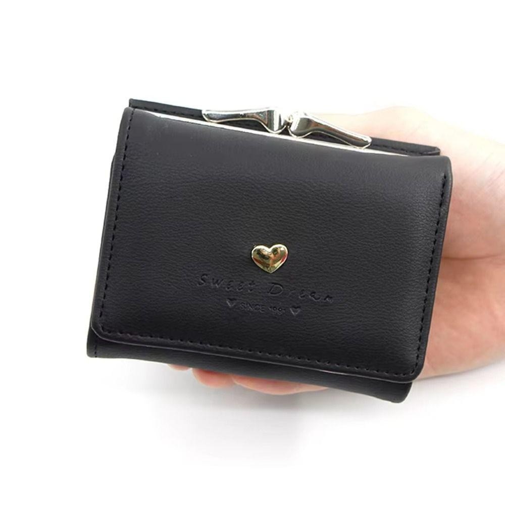 Uumir ผู้ถือบัตรเครดิต,สีทึบ Hasp Design ผู้หญิงกระเป๋าสตางค์สั้น, PU หนัง Loving Heart กระเป๋าใส่เหรียญผู้หญิงสาว