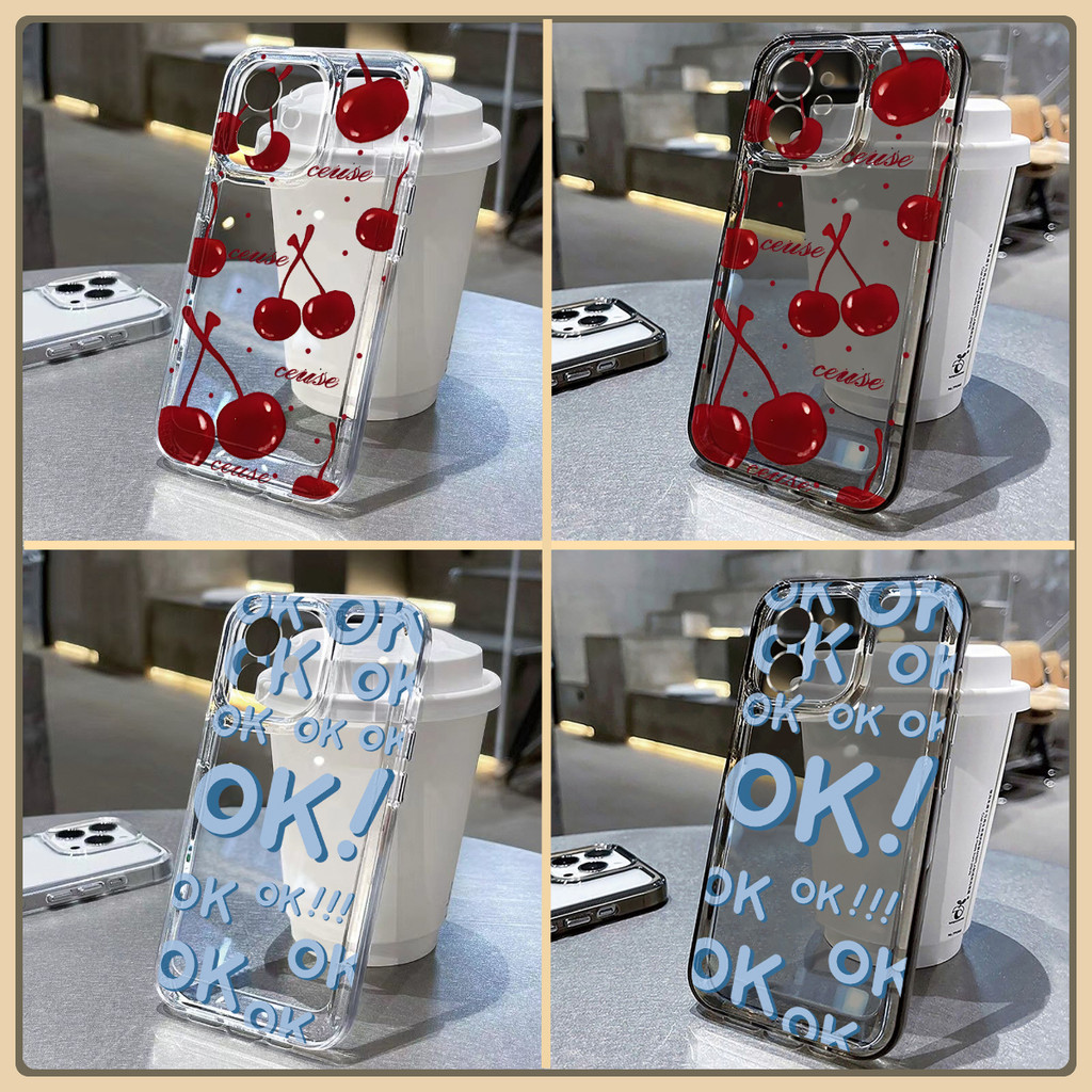 เคสไอโฟน For iPhone 17 13 11 16 14 12 15 Pro Max 7 8 Plus X XR XSMax SE Space Case เชอร์รี่สีแดง เคสใสกันกระแทก