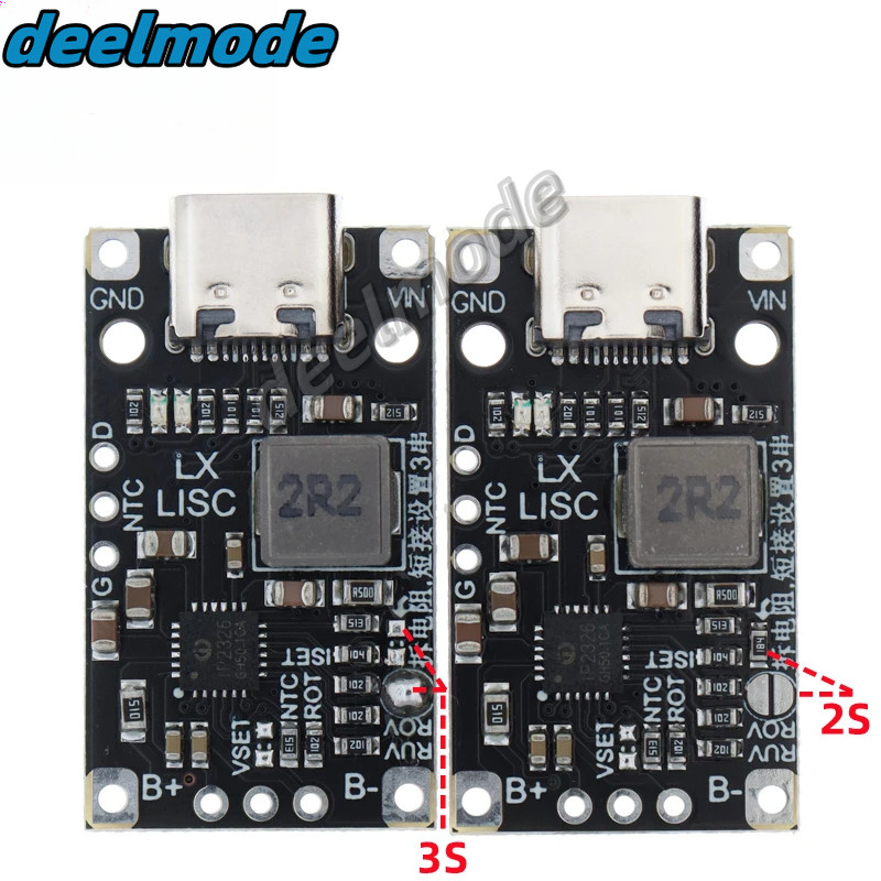 โมดูลชาร์จแบตเตอรี่ลิเธียม Type-C USB 2 3S BMS 15W 8.4V 12.6V 1.5A พร้อมตัวบ่งชี้