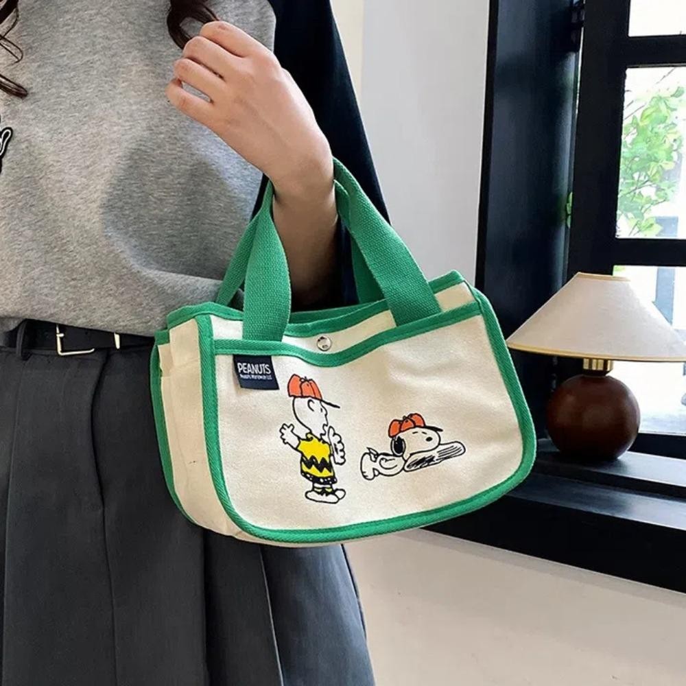 Uumir Snoopy Tote Bag,การ์ตูนพิมพ์ถุงอาหารกลางวันความจุสูง,น่ารักผ้าใบมัลติฟังก์ชั่กระเป๋าถือการ์ตูน