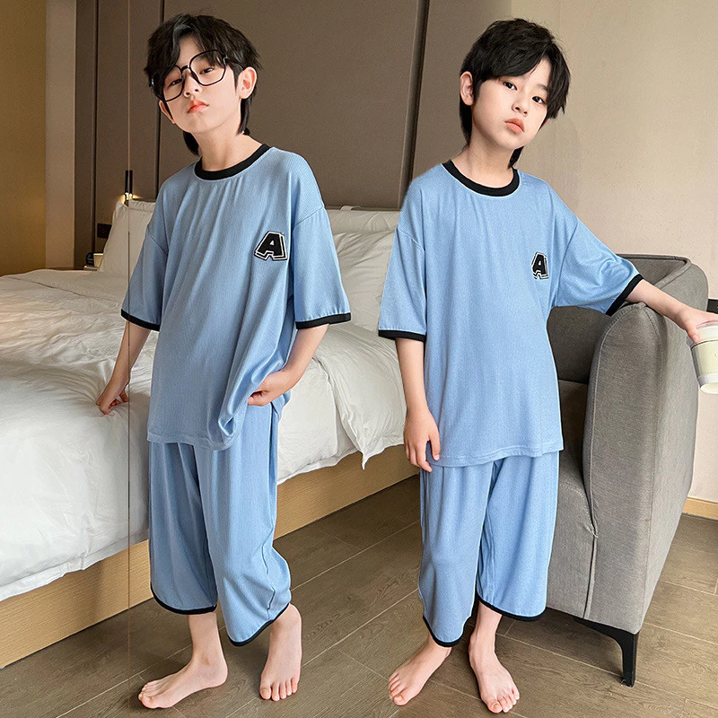 [มล] 120-160ซม ฤดูร้อนสไตล์ใหม่ผ้าไหมน้ําแข็งเสื้อผ้าเด็กบ้านชายกล