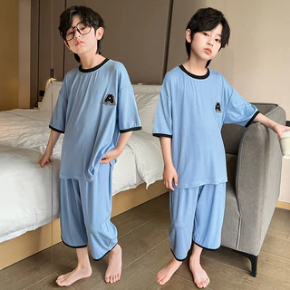 [มล] 120-160ซม ฤดูร้อนสไตล์ใหม่ผ้าไหมน้ําแข็งเสื้อผ้าเด็กบ้านชายกล