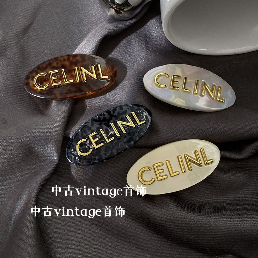 [Arc de Triomphe Acetate Spring Clip] celine Letter Side Clip กิ๊บติดผมรูปไข่ Classy กิ๊บติดผมผ้าโพก