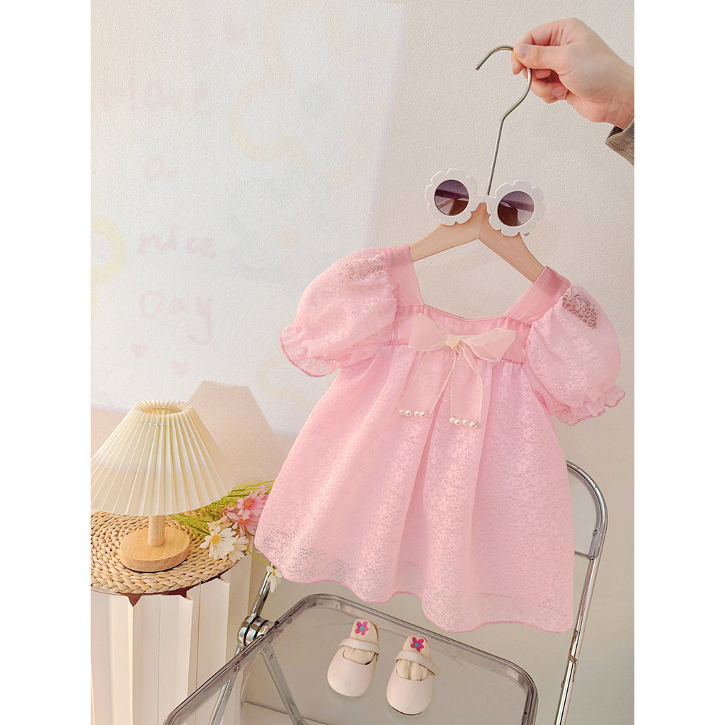 สาวสไตล์ตะวันตกกระโปรงผ้ากอซชุดฤดูร้อนเด็กชุดสาวเด็กแขนสั้นชุดเจ้าหญิงเด็กฤดูร้อนแฟชั่นกระโปรงขนาดเล็ก