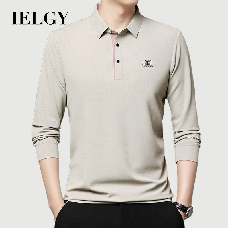 IELGY เสื้อยืดผู้ชายปกเสื้อโปโลแขนยาว