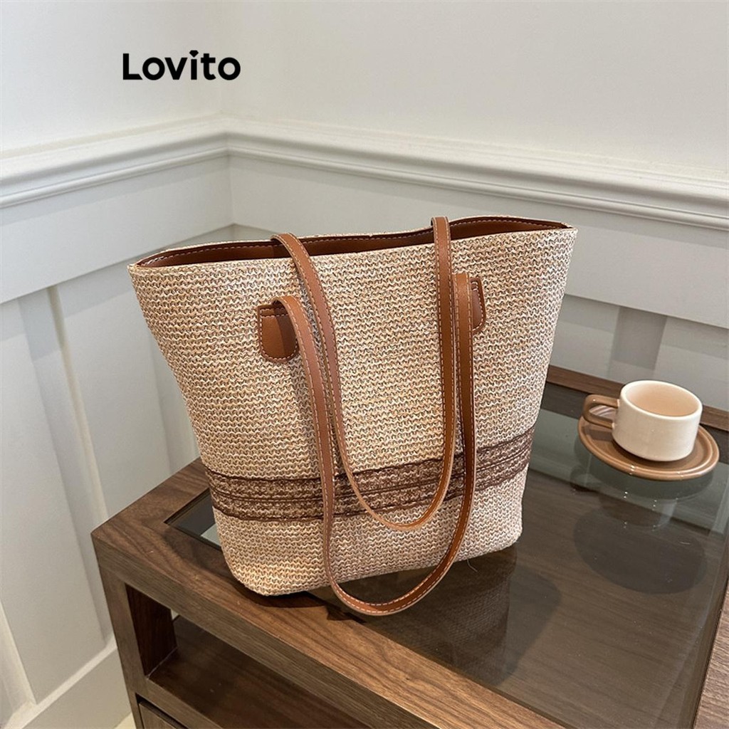 Lovito สง่างามสีพื้นRhombus Lattice โซ่โลหะความจุขนาดใหญ่และใช้งานได้จริงทุกวัน การเดินทางกระเป๋าสะพายสําหรับผู้หญิง LFA69291