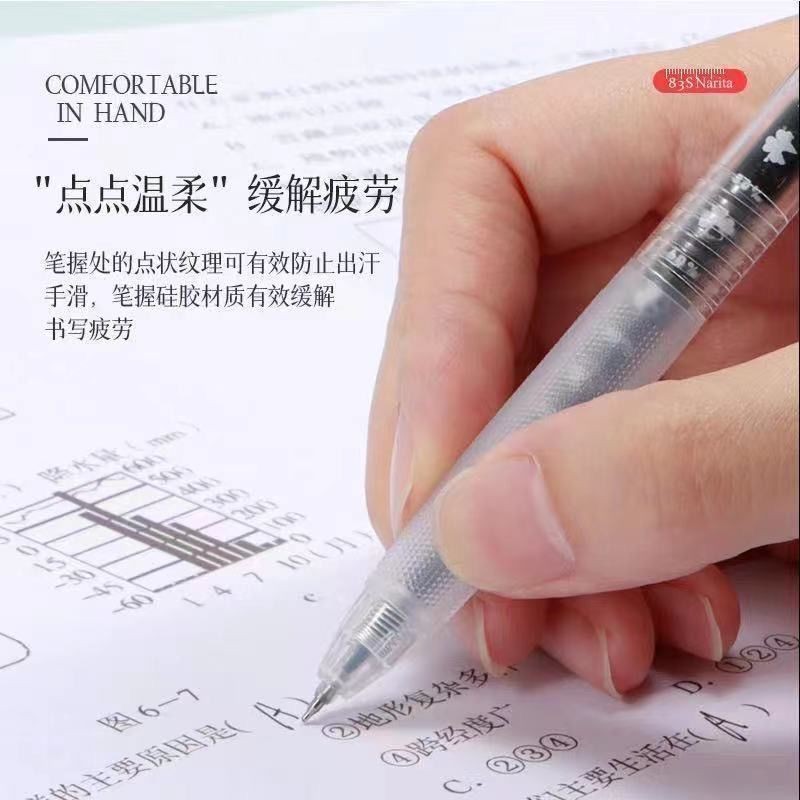 Puffocatˇ NARITA Flower Scholar Pen 305S Hard Self-Bare Gel Pen สีดํา Student Exam Black Refill