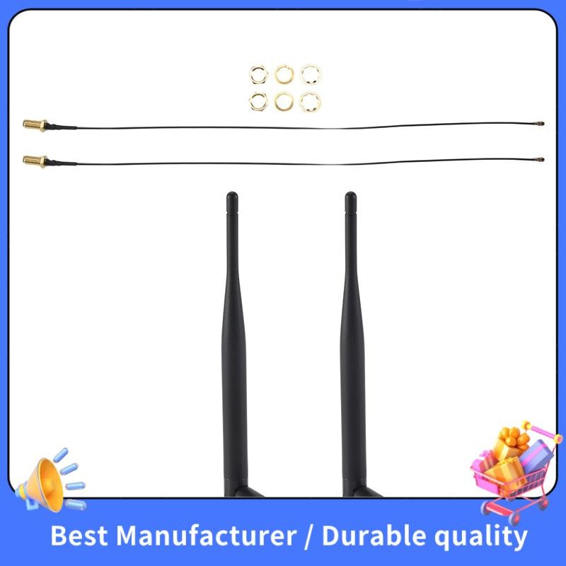 2 x 6dBi 2.4GHz 5GHz Dual Band WiFi RP-SMA เสาอากาศ + 2 x 35 ซม. สาย U.fl / IPEX