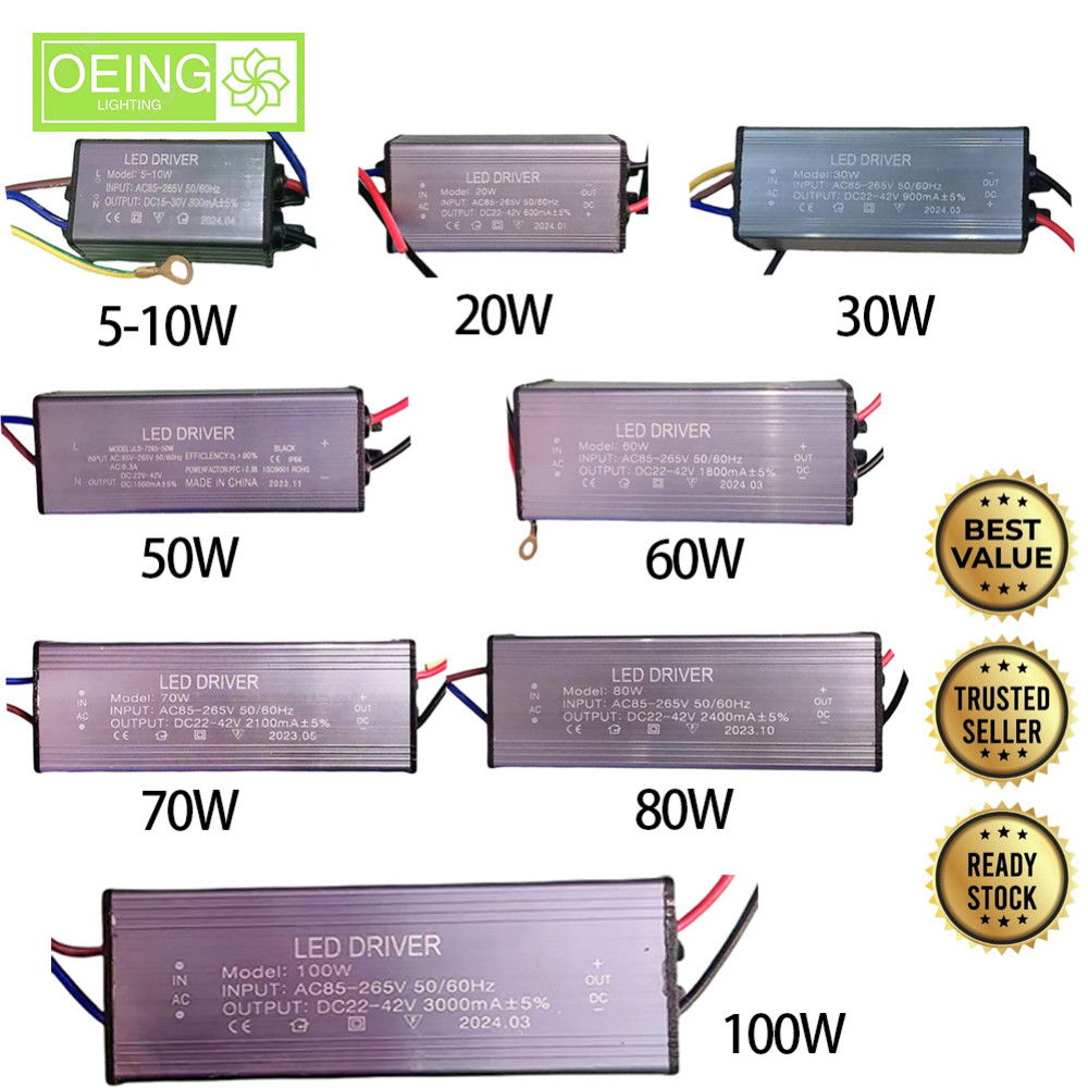 Oeing LED Driver Power Adapter Transformer IP66 กันน้ํา AC85-265V 5-10W 20W 30W 50W 60W 70W 80W 100W