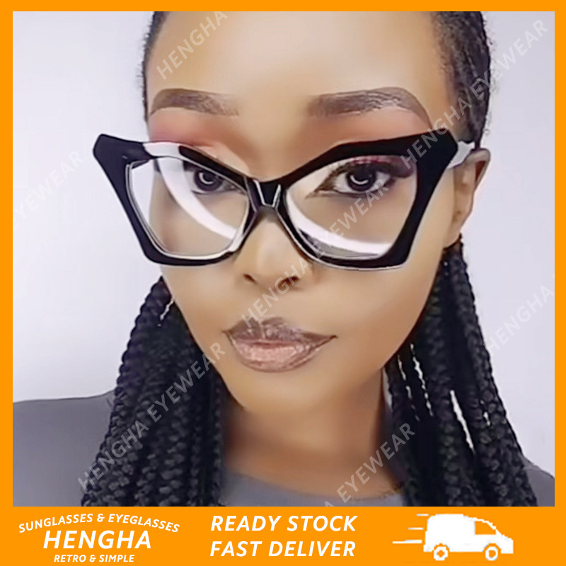 (HENGHA) Cat Eye Leopard Print Colour Blocking Glasses Female Irregular Anti-blue Light Computer Gla