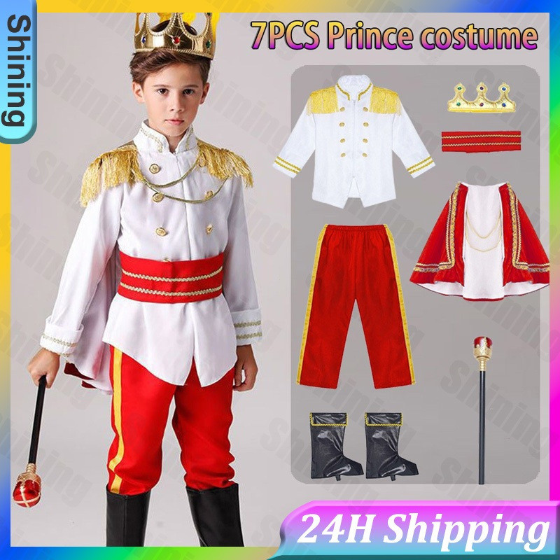 7 ชิ้นชุด Prince เครื่องแต่งกายสําหรับเด็กเด็ก Prince เครื่องแต่งกายสําหรับชายคริสต์มาสฮาโลวีนคอสเพล