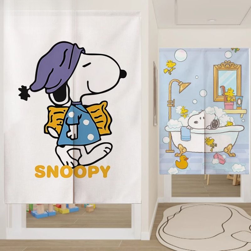 Order with Rod Snoopy Door Curtain Home No-Drill Partition Curtain Children's Bedroom Hanging Curtai