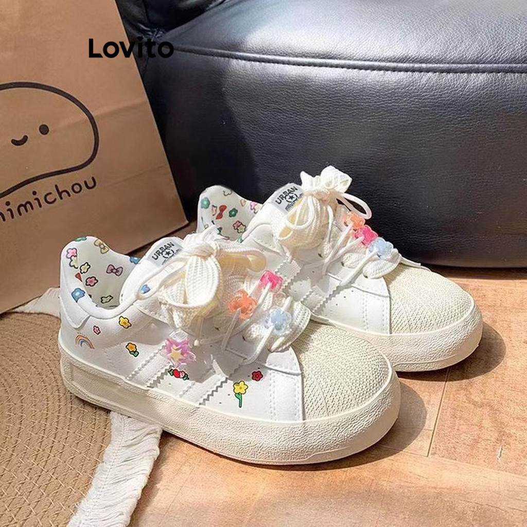 Lovito รองเท้าผ้าใบผู้หญิง สีเรียบ สไตล์ลำลอง LFA42458