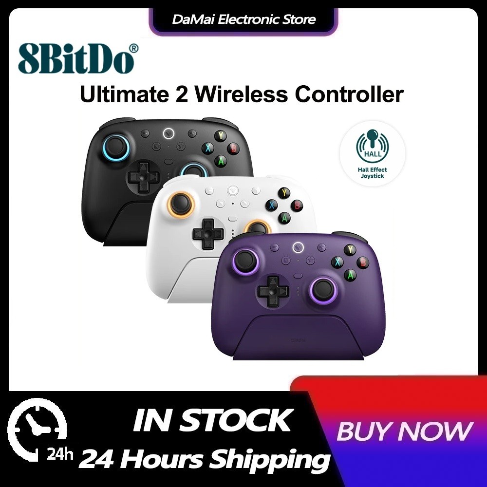 8bitdo Ultimate 2 คอนโทรลเลอร์ไร้สายเกมแพดพร้อมเทคโนโลยีพิเศษ 8 ความเร็ว TMR RGB จอยสติ๊กแสงสําหรับพีซี Android