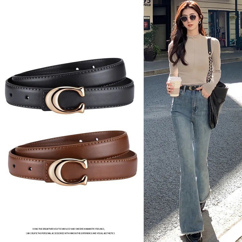 🔥ส่งไวจากไทย🔥Belts เข็มขัดบางสำหรับผู้หญิง เข็มขัดโลหะผสมตกแต่งระดับไฮเอนด์ หัวเข็มขัดเรียบ เข็มขัดหรูหราแบบเบาสบาย