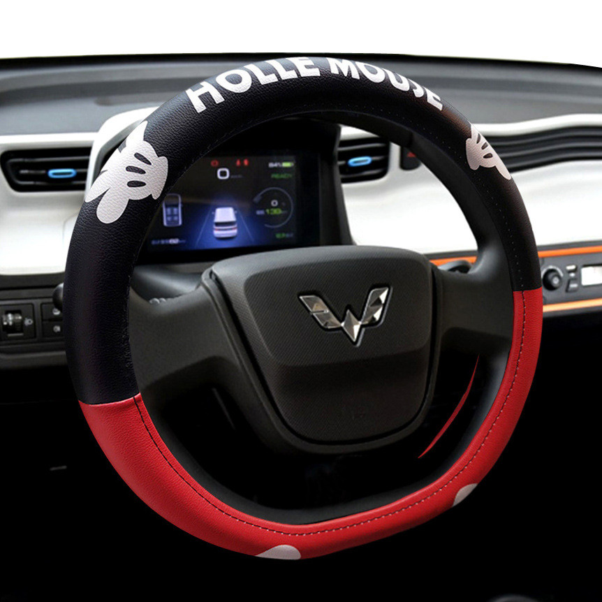 ที่หุ้มพวงมาลัยรถยนต์ระดับพรีเมียมพร้อมการพิมพ์ดิจิตอลการ์ตูนน่ารักหนังและหนังชุดพนักพิงศีรษะมิกกี้เมาส์ - รูปที่ 5