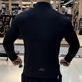 MANSTR ฤดูร้อนใหม่ผู้ชายสบายๆบางครึ่งซิปกีฬาเสื้อยืดสลิมฟิตวิ่งการฝึกอบรมฟุตบอลด้านบนแขนยาว ที