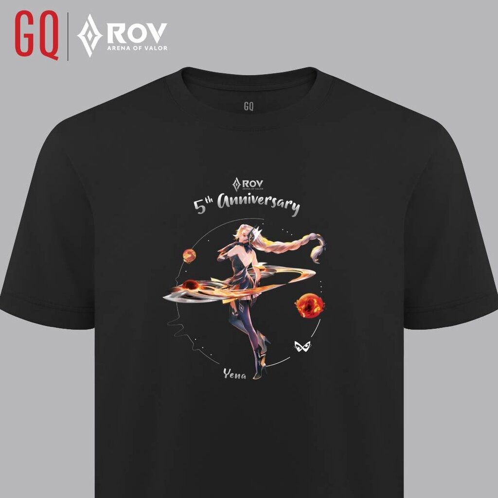 เสื้อยืดสีดำอินเทรนด์GQ x ROV  ลาย Yena WaVe Flame เสื้อยืดคอกลม