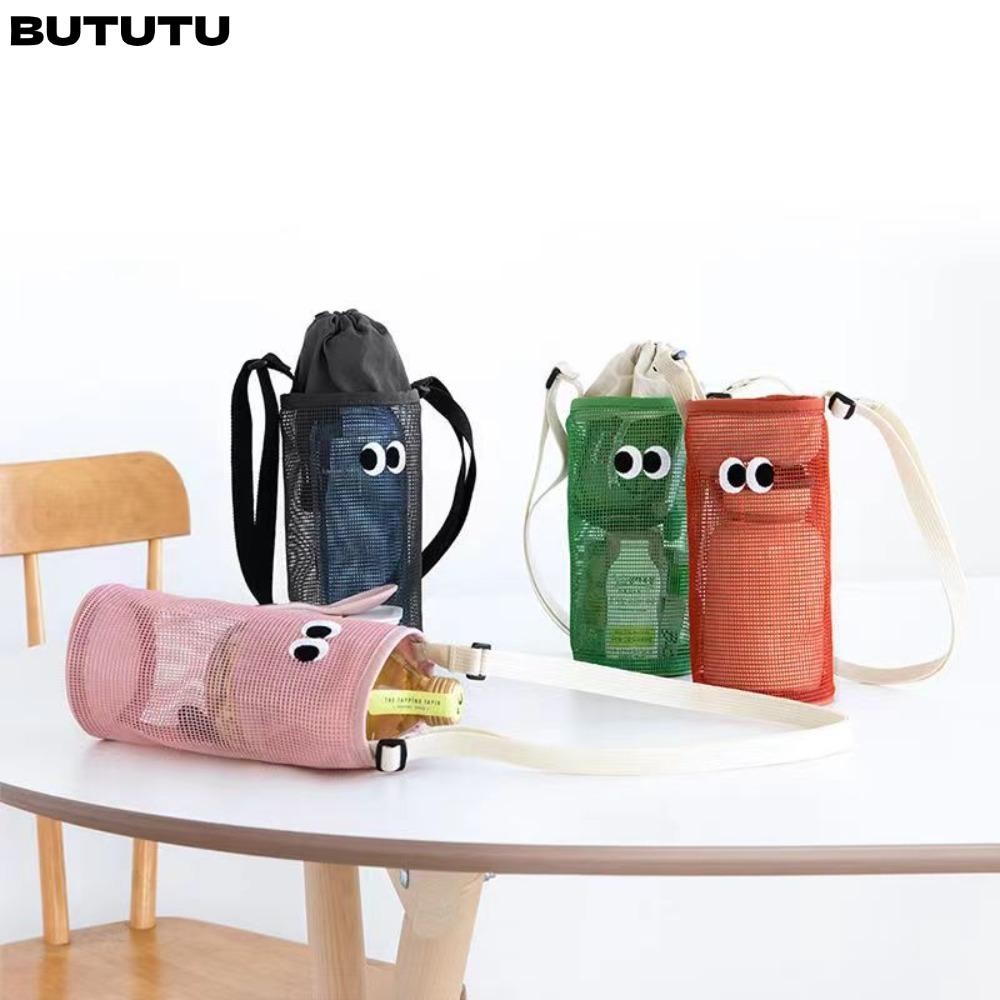 Bututu ฝาครอบแก้วน้ํา แบบพกพา พร้อมสายคล้องไหล่ และกระเป๋าตาข่าย
