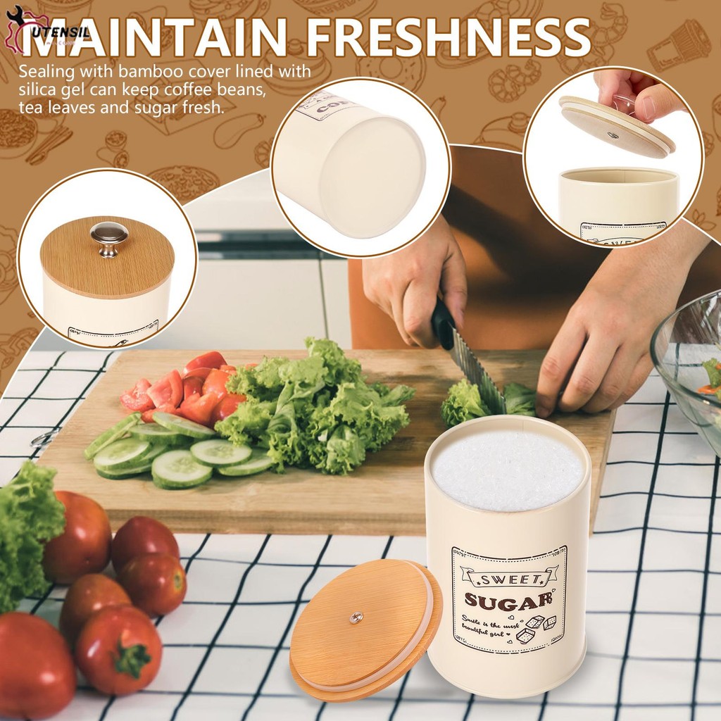 โลหะ Vintage Kitchens คอนเทนเนอร์ชุด Pretty อเนกประสงค์ Airtight Canister ชุดสําหรับห้องครัว SHOPSBC8000 - รูปที่ 2