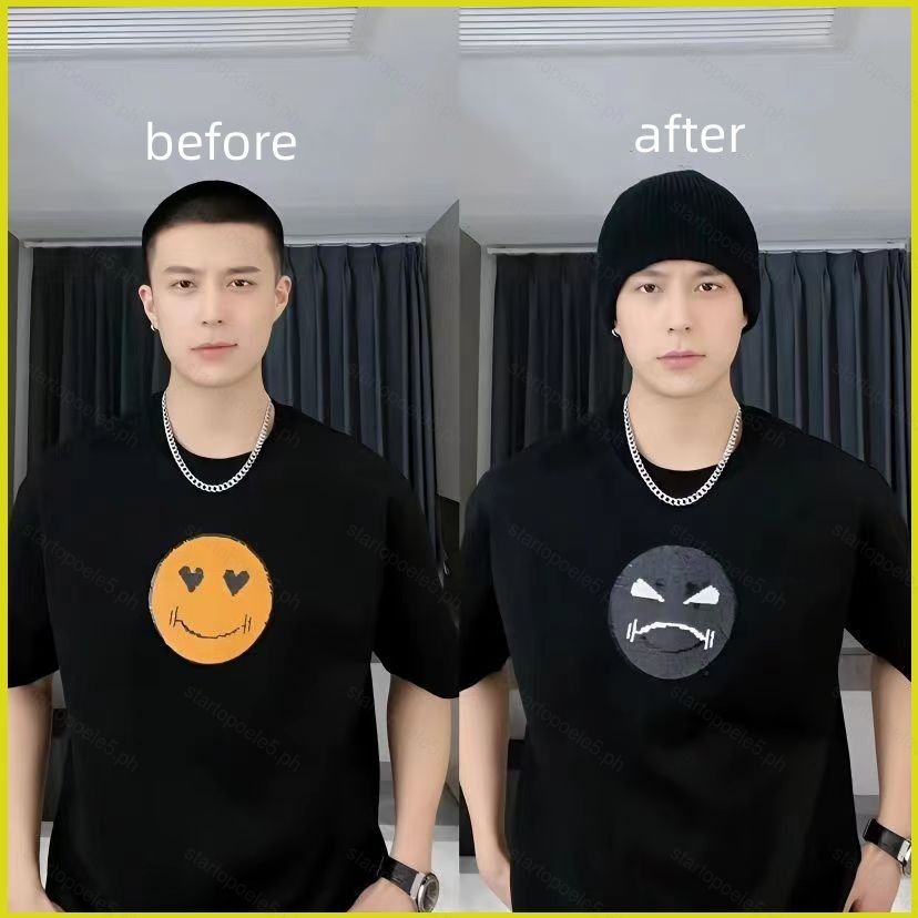 St5 smile overturn ลูกปัดสองสีรอบคอเปลี่ยนรูปแบบเสื้อยืดฤดูร้อนสีเลื่อมหลวมด้านบน TS5