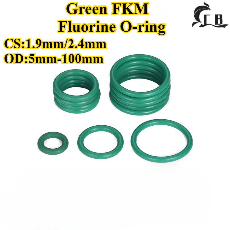 [CB-OXQ] โอริงฟลูออรีนสีเขียว FKM, (OD5mm-100mm * CS1.9mm/2.4mm) แหวนปิดผนึก,ทนต่ออุณหภูมิสูง, ความต