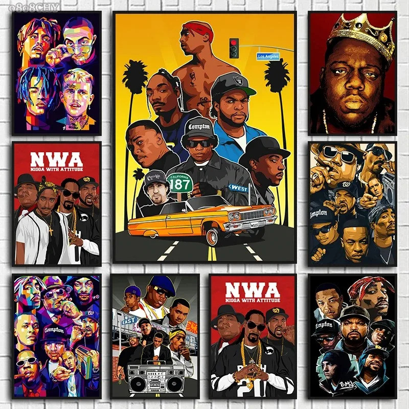 โปสเตอร์ Canvas Wall Art Legends of Hip Hop Singers Rappers 2PAC BIG เพลงดาวภาพจิตรกรรมตกแต่งผนังศิล
