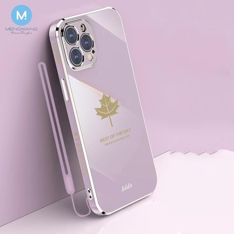 เคสโทรศัพท์มือถือ ซิลิโคน ลายใบเมเปิ้ล พร้อมเชือกคล้อง หรูหรา สําหรับ OPPO RENO 10 9 8 8T 7 7SE 6Z 6