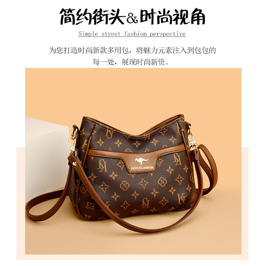 กระเป๋าสะพายไหล่ หนัง PU ขนาดใหญ่ จุของได้เยอะ แต่งซิป แฟชั่นเรโทร สําหรับสตรีวัยกลางคน