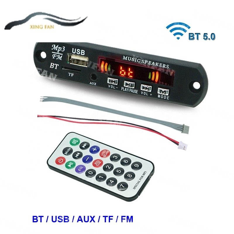 Xf 【COD/Local Stock】บอร์ดโมดูลถอดรหัสเครื่องเล่นเพลง MP3 บลูทูธ 5.0 MP3 WMA WAV APE FLAC USB AUX TF วิทยุ FM MP3 5V 12V สําหรับรถยนต์