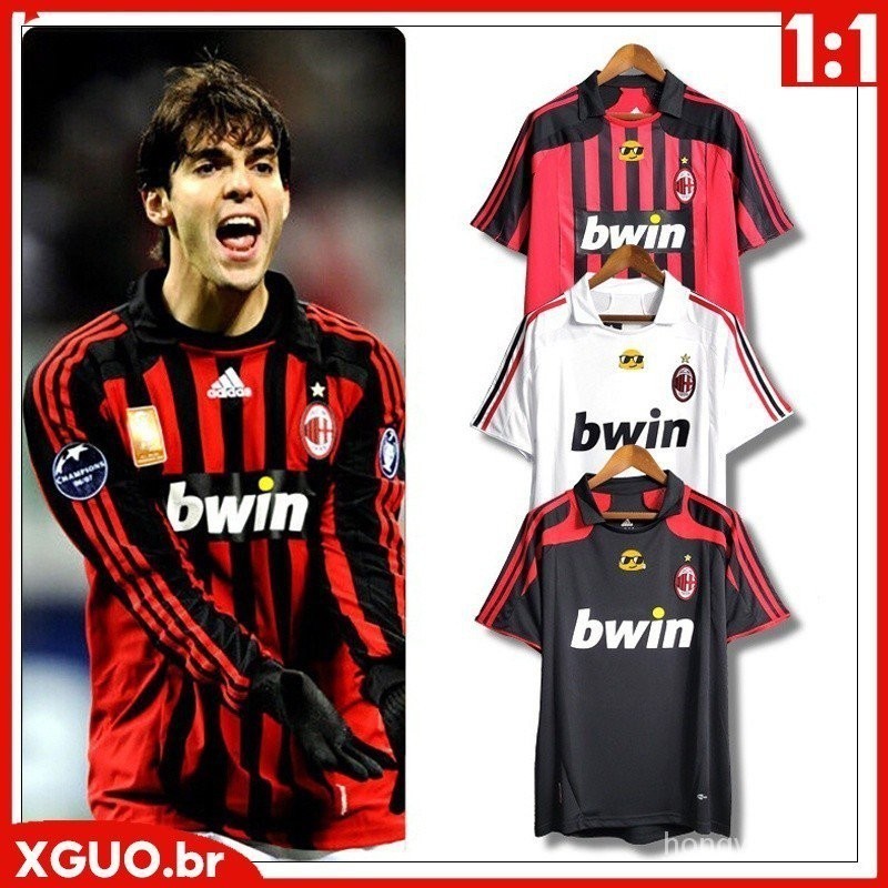 เสื้อเชิ้ต ลายทีมชาติฟุตบอล AC Milan 2007 2008 1:1 fans version KAKA สไตล์เรโทร สําหรับผู้ชาย K5db