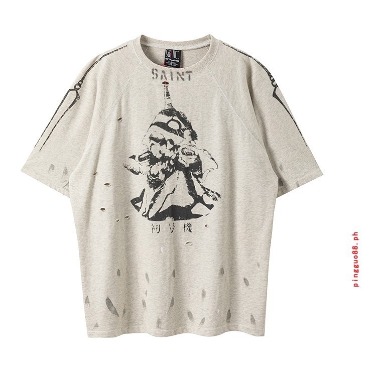Saint Michae1 X Couplet * * เสื้อยืดคอกลม แขนสั้น ผ้าฝ้ายแท้ พิมพ์ลาย ทรงหลวม แฟชั่นฤดูใบไม้ผลิ ฤดูร้อน สําหรับผู้ชาย และผู้หญิง