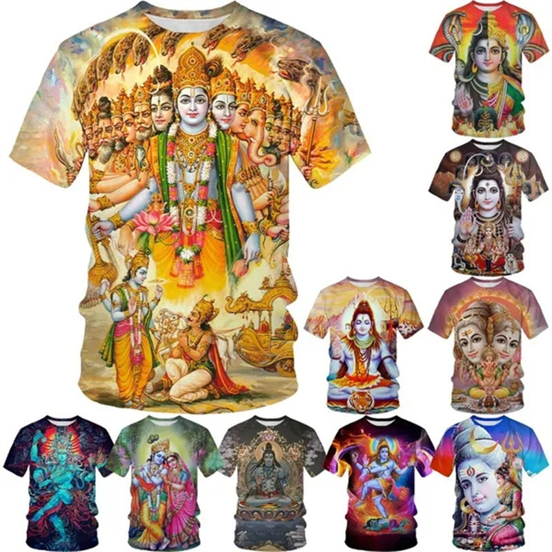 เสื้อยืดแขนสั้นลําลอง คอกลม พิมพ์ลาย Hindu God Lord Shiva 3 มิติ แฟชั่นฤดูร้อน สําหรับผู้ชาย และผู้หญิง