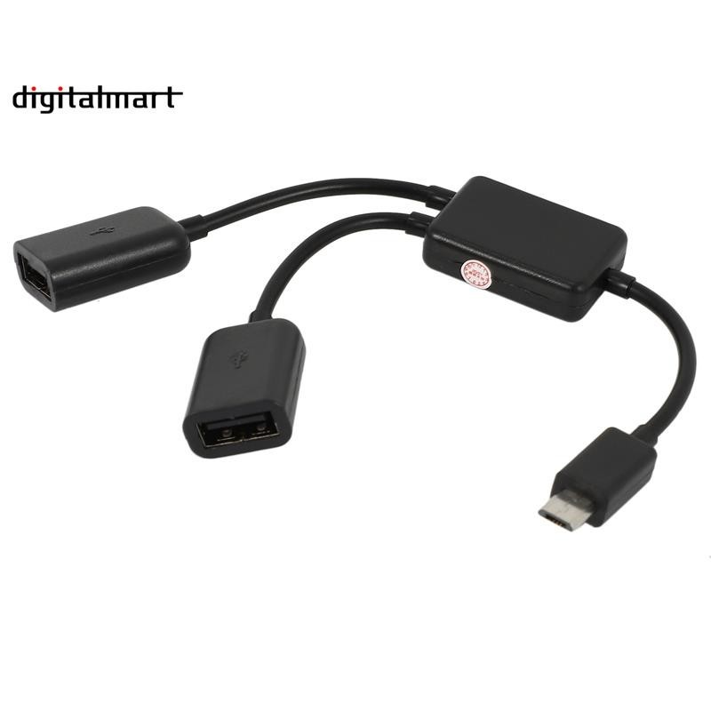 [digitalmart] อะแดปเตอร์แปลงสายเคเบิล Micro-USB ตัวผู้ เป็น 2X Type A USB ตัวเมีย OTG สีดํา สําหรับ Android Tablet Pc และสมาร์ทโฟน