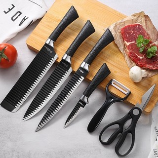 Kit 6 Peças Conjunto de Faca Carne Cutelo Legumes Aço Carbono Descascador Tesoura Profissional