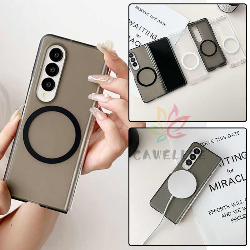 เคสโทรศัพท์ PC แบบแข็ง ผิวด้าน แม่เหล็ก บาง ใส กันกระแทก สําหรับ Samsung Galaxy Z Fold 3 Z Fold 4 Z 